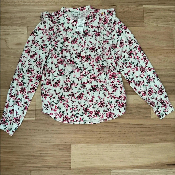J Crew chic feminine long sleeve floral ruffle top size XS button front - Picture 13 of 16